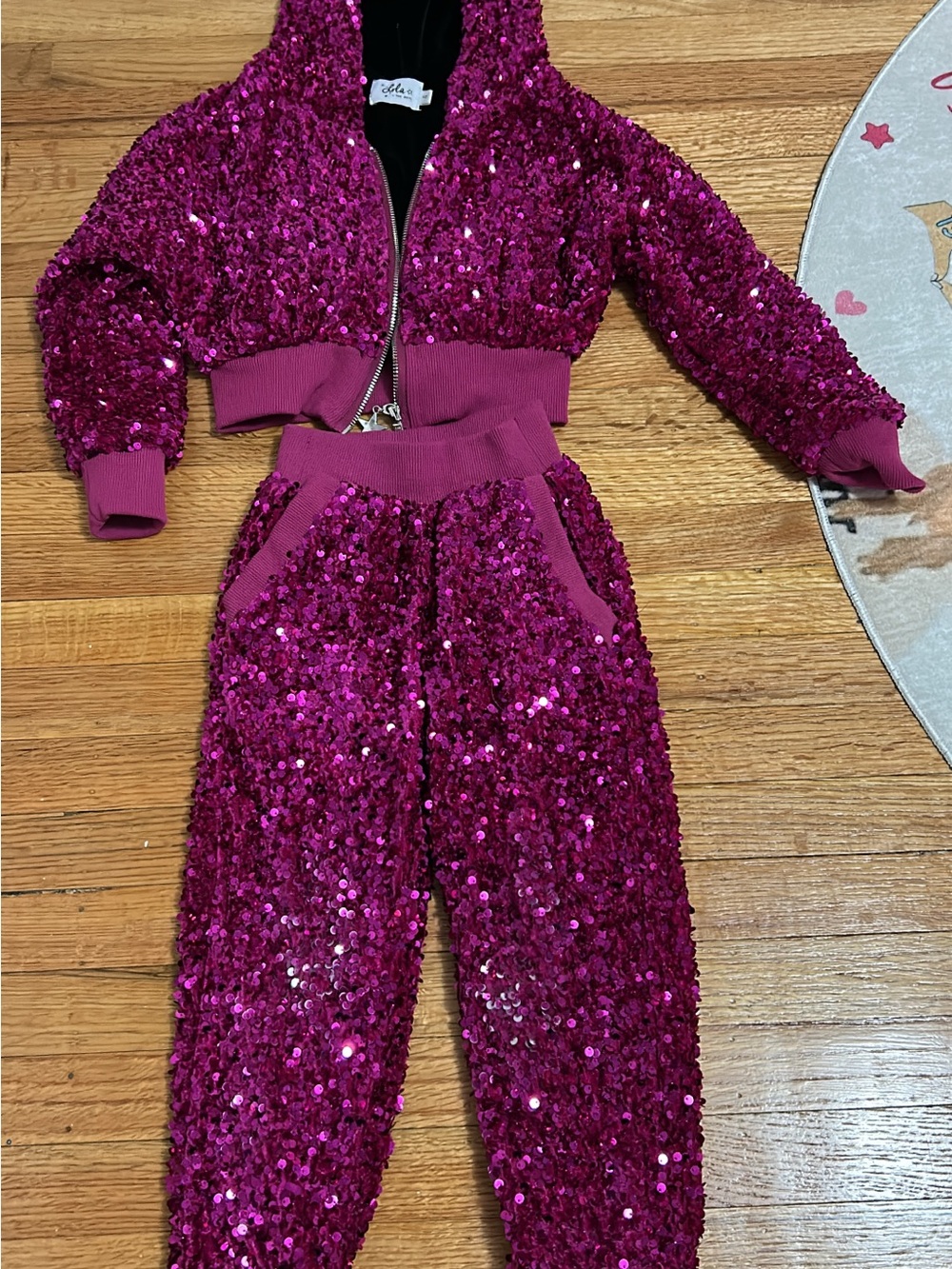 Lola + The Boys Hot Pink Sequin Hoodie & Jogger Set